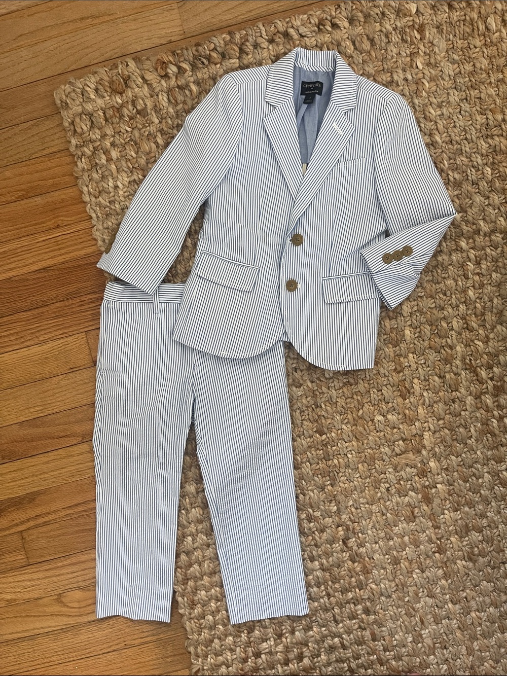 Crewcuts Blue & White Striped Seersucker Blazer and Pants